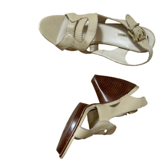 MAX STUDIO Cream Nude Platform Wood Heels Sandals Size 8.5 - Picture 5 of 14